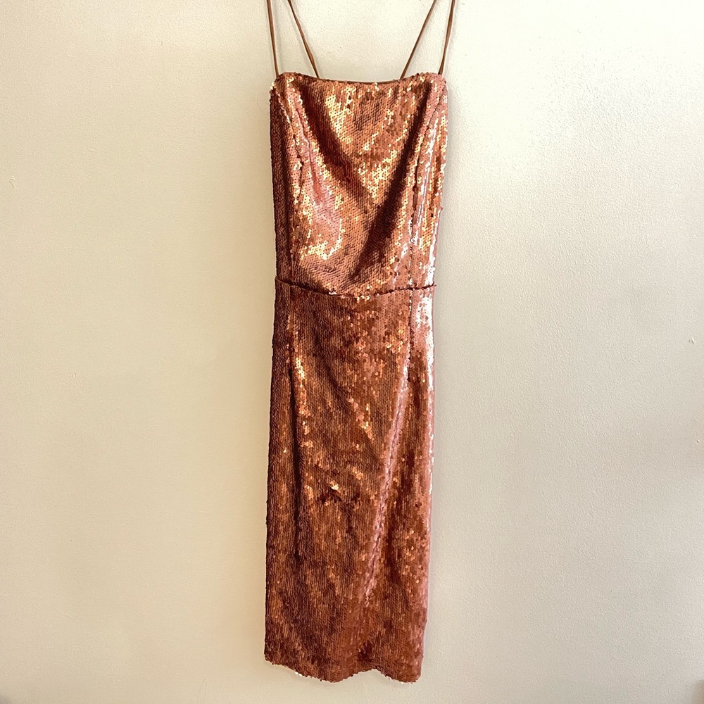 Bronze sequin open back dress